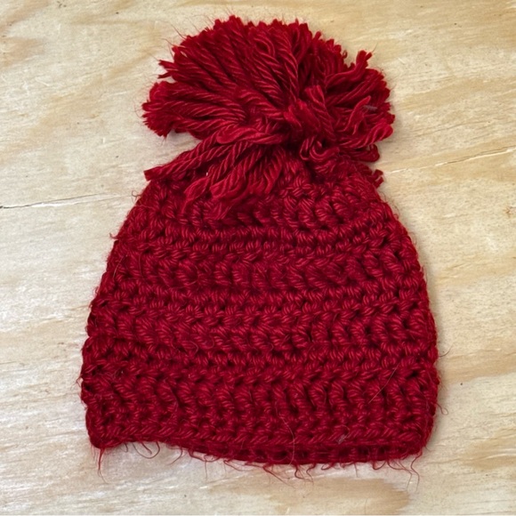 Handmade Other - Handmade Red Crochet Pom Pom Beanie | Cozy Winter Knit Hat (1-4 years)  | New